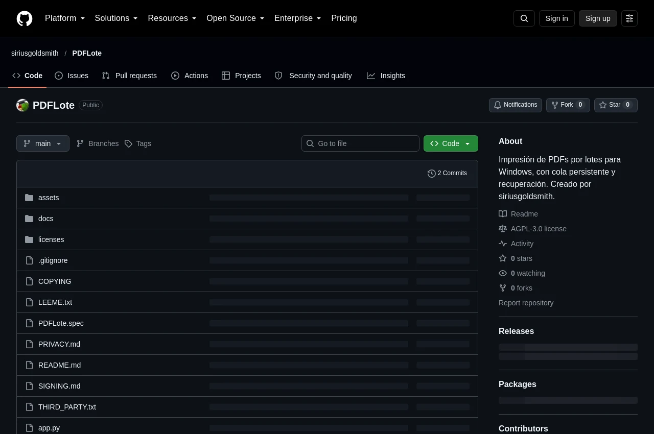Repositorio público siriusgoldsmith/PDFLote: código, documentación y acceso a versiones.